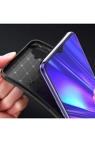 Realme 5 Pro Karbon Desenli Negro Silikon Kılıf Siyah
