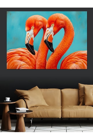 Turuncu Flamingo Kuş Çifti Dekoratif Kanvas - Mdf Ahşap Tablo