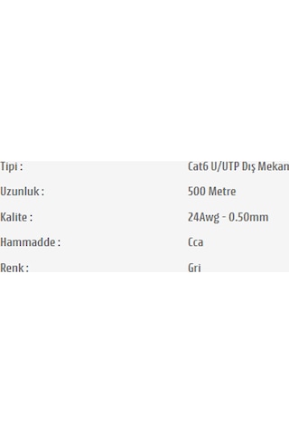 Pars Power 24 Awg 0.50 mm 500 Metre Network Cat6 U/UTP Dış Mekan