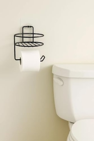 Orret Home Yapışkanlı Tuvalet Kağıtlığı Mat Siyah Metal Tuvalet Kağıt Tutacağı Ve Yedek Standı, Delmeden Montaj, Suya Dayanıklı Banyo Organizeri Yuvarlak 16.5 x 12.2 x 11.2 CM