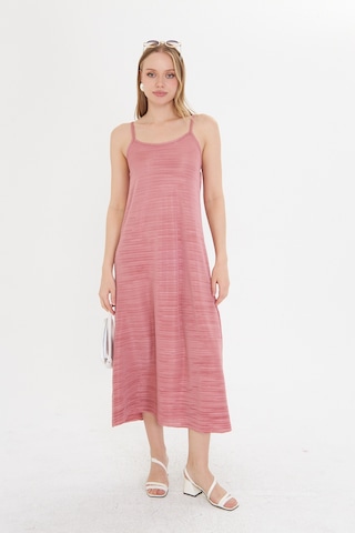 Gülkurusu Kadın Askılı Piliseli Elbise Gül Kurusu