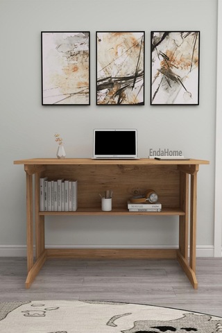Enda Home Pillar Kütüphaneli Geniş Çalışma Masası 100x56 Cm Çam Atlantik Çam