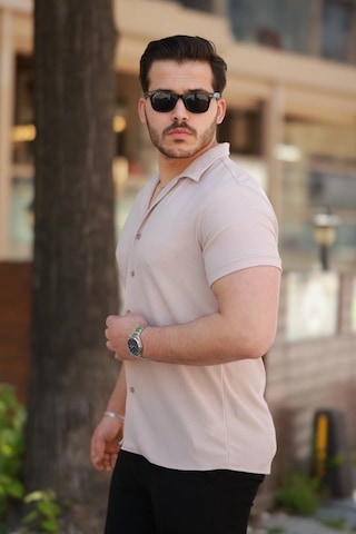 Vexor Erkek Ottoman Kumaş Apaj Yaka Kısa Kollu Gömlek Bej