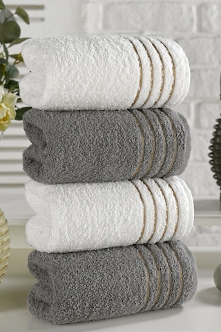 Casnack Diana Havlu Seti 4'lü 800gr. 50x90cm - Krem-antrasit