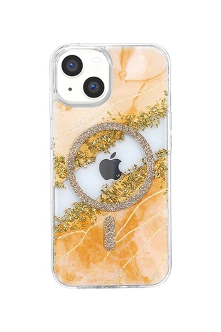 Onegif Apple Apple iPhone Uyumlu 15 Lotus Simli Magsafe Kapak - Turuncu - Turuncu