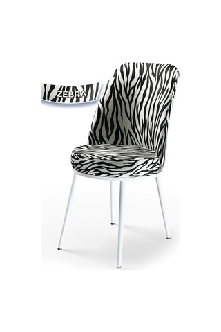 Canisa Concept Nil Serisi 70x110 Sabit Mutfak Masası Takımı Beyaz Mermer Desen Masa 4 Zebra Desen Sandalye Beyaz Masa Zebra Desenn Sandalyeler