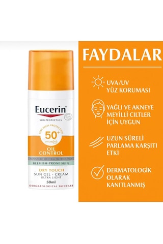Eucerin Güneş Koruma Yağı Kontrolü Spf50+ Akneye Eğilimli Ciltler İçin Kuru Dokunuş Jel Krem 50ml