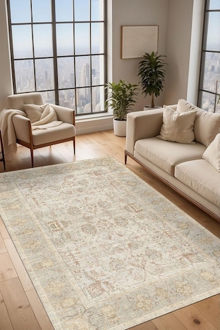 Depoba Nalera Vintage Şönil Kaymaz Doğal Pamuk Tabanlı Yıkanabilir Antibakteriyel Çevre Dostu Salon Halısı 160x2 Çok Renkli