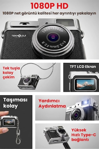 Teknoloji Gelsin Mini 1080P Ekranlı Dijital Anahtarlık Vlog Kamerası