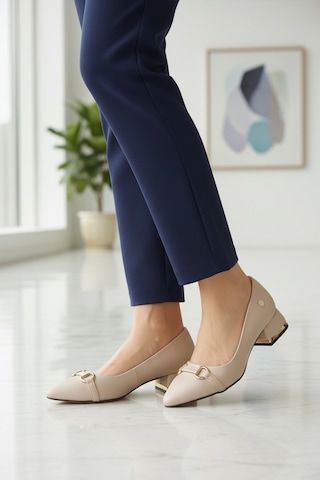 Bej Saten Dar Kalıp Kadın Abiye Ayakkabı Pc-55197 Z Bej Saten