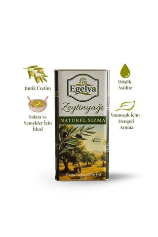 Egelya Natürel Sızma Zeytinyağı 5 L Teneke Soğuk Sıkım, %0,5 Asit, Butik Üretim