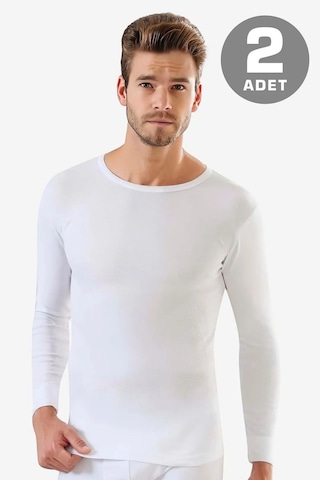 Terrien Premium Erkek Bisiklet Yaka Uzun Kollu Fanila Badi Beyaz 2'li Paket Günlük Tişört Alt Giyim