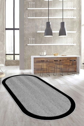 West Home Dijital Baskı Yıkanabilir Kaymaz Taban Oval Mutfak Halısı Salon Halısı Ve Yolluk Wh 445 Grey Oval