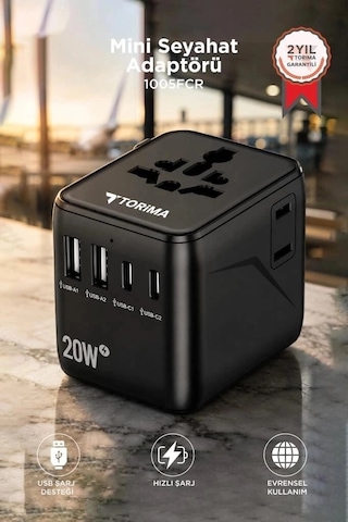 Özel Üretim Torima Mini Boy Evrensel Seyahat Adaptörü 1005fcr 20w Mekanizma Dünya Priz Çok Renkli