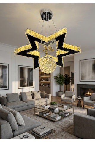 Yıldız Kristal Taşlı Modern Sarkıt Led Avize Çok Renkli