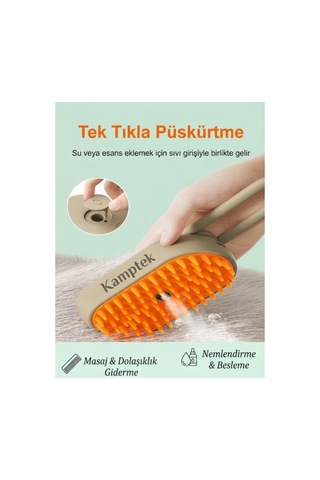 Kamptek Hazneli Kedi Köpek Tüy Toplama Fırçası - Su Drenajlı Masaj Tarağı