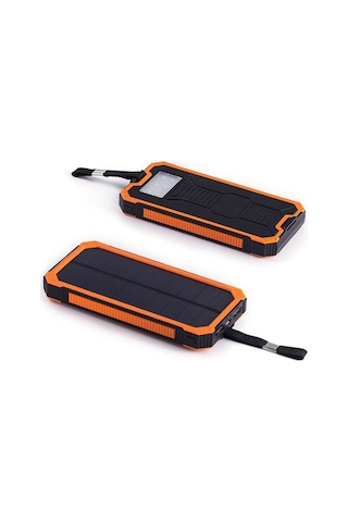 Hombey 20000mah Turuncu Güneş Enerjili Power Bank, Dış Mekanlar İçin Led Fenerli, İki Usb Portlu Çoklu Cihaz Şarj Cihazı