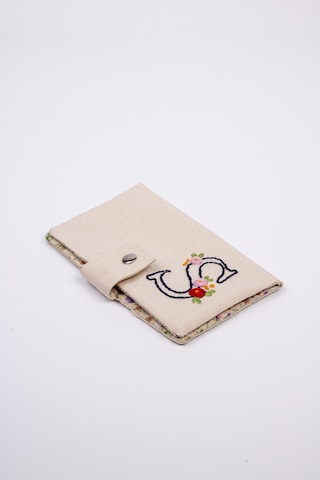 Fabric Craft Bag Kişiselleştirilebilir Kadın Cüzdan Ve Nakışlı Anahtarlık Seti Baş Harf İşlemeli Krem