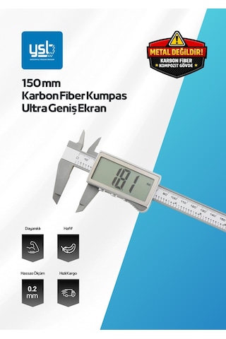 Ysb 150 Mm Karbon Fiber Dijital Kumpas - Ultra Geniş Lcd Ekran - Pil + Yedek Pil Dahil