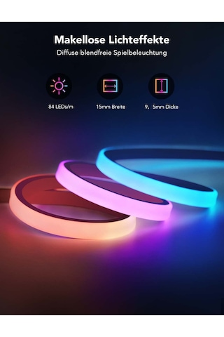 Oyun Masası İçin Govee Rgbıc Neon Led Şerit, 5m Oyun Led Şerit, Kesilebilir Led Şerit, Razer Chroma İle Uyumlu Neon Tabela, 11 Müzik, 64+ Sahne, Rgb App Kontrolü Siyah