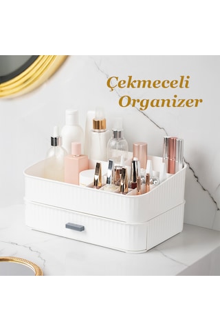 Porsima 0619 Çekmeceli Takı Organizeri Makyaj Düzenleyici Kutu Be Beyaz