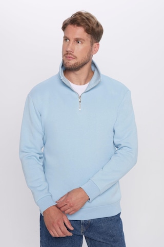 Tudors Unisex Relax Fit Rahat Kesim Pamuklu İçi Polarlı Yarım Fermuarlı Mavi Dik Yaka Sweatshirt-31447 Mavi