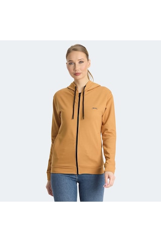 Slazenger KINET Kadın Fermuarlı Kapüşonlu Cepli Kiremit Sweatshirt