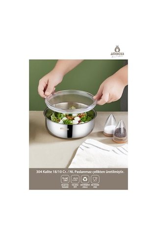 Amboss Steelbox 2 Parça Paslanmaz Çelik Şeffaf Kapaklı Saklama Kabı 18 Cm gri
