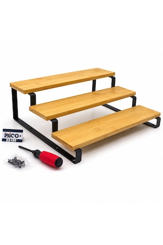 3 Basamaklı Ahşap - Bambu Tezgah Üstü Baharatlık - Düzenleyici Stand 29.5x23.5x10.5cm 5250 Diğer
