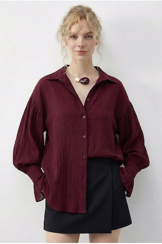 Shade Kadın Fırfır Manşet Detaylı Oversize Gömlek 533 60286029 - Bordo