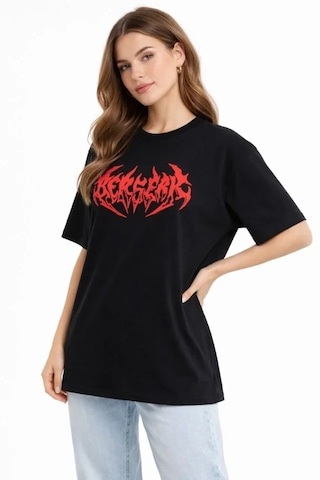 İkales Baskılı T-shirt Yazlık Kısa Kol Bisiklet Yaka Rahat Kalıp Tişört - Siyah