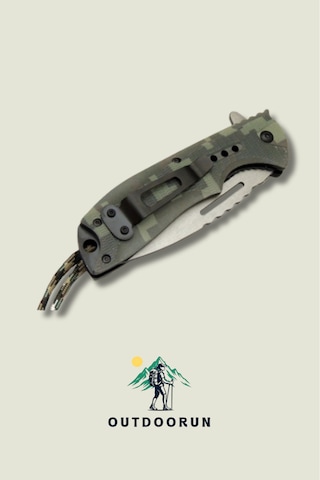 Yeşil Örme İpli Kevlar Kamp Çakı - 21 Cm Koyu Yeşil