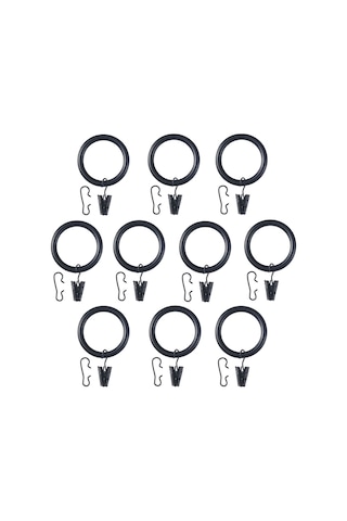 Perde Halkası Seti, Siyah, 38 Mm, 10 Adet Siyah