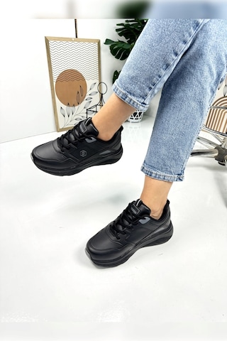 Günlük Kadın Sneaker Bağcıklı Oval Burunlu Kalın Desenli Taban Rahat Hafif Spor Ayakkabı 2110 Siyah Füme