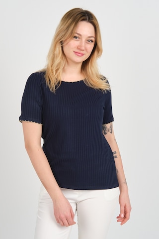 Ella Camelia Kadın Çizgili Bisiklet Yaka Kısa Kol Bluz 1e027 Lacivert Lacivert