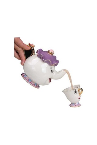 Pazly Sevimli Seramik Çaydanlık Çay Bardağı Beyaz 1 Fincan + 1 Demlik Sanbuyos