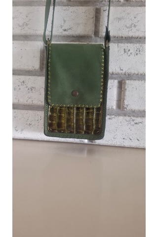Çağla Yeşili Hakiki Deri Mini El Yapımı Çapraz Çanta Yeşil