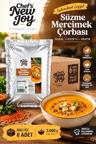 Süzme Mercimek Çorbası 3000 G X 6 Adet - 1 Koli Ekonomik Paket Koli Bazlı Toptan