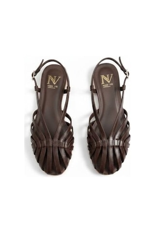 Ne&ve Shoes Kahve Deri Biye Kadın Günlük Sandalet