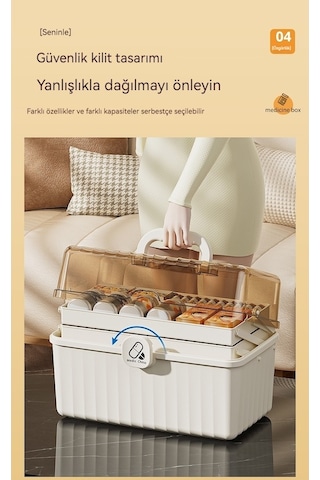 Bosphorusboutique02 Çok Katlı Büyük Kapasiteli Taşınabilir Tıbbi Acil İlaç Kutusu, Bej Ve Beyaz Fildişi Renklerinde, Ekstra Büyük Ve Taşınabilir Design Beyaz