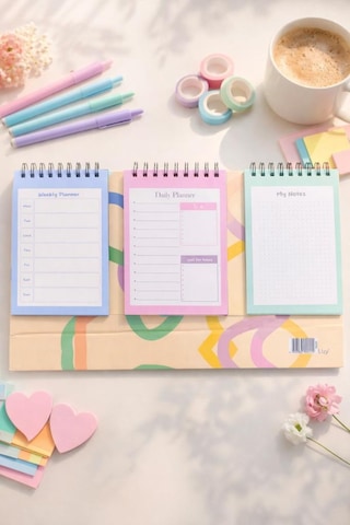 Lizy Masaüstü Planner Takvim 3 Bölmeli - Haftalık Ve Günlük Liste, Not Sayfaları Model-4