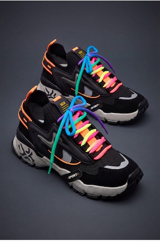 Tonny Black Rahat Kalıp Renkli Lastik Boğazlı Bağcıklı Sneaker Kadın Siyah Sneaker Tbtdyz1903