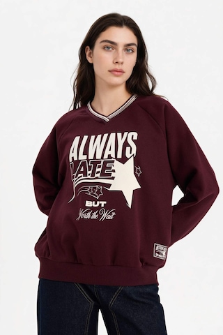Defacto Oversıze Geniş Kalıp V Yaka Baskılı Kalın Kumaş Sweatshirt G9598ax26spbr171 Bordo-br171