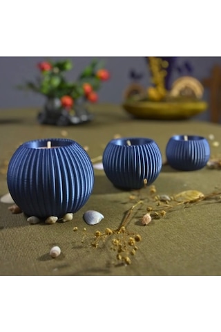 3 Lü Tealight Mumluk Seti Dekoratif Ev & Salon Mumluğu Hediyelik Set Mavi