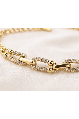 Cm Jewelry Zirkon Taşlı Tiffany Zincir Bileklik Gold Kadın Bileklik Altın