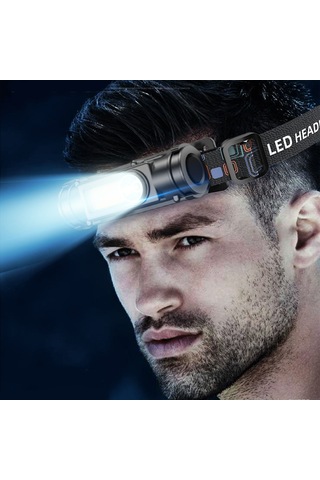 Monyee 4'lü Paket Led Şapka Feneri - Çift Işık Modu, 180 Döner, Su Geçirmez, Dahili Batarya Siyah