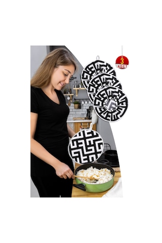3 Adet Şık Ve Pratik Demlematik: Pilav Demleme Örtüsü , Tencere Kapağı Bonesisiyah Labirent