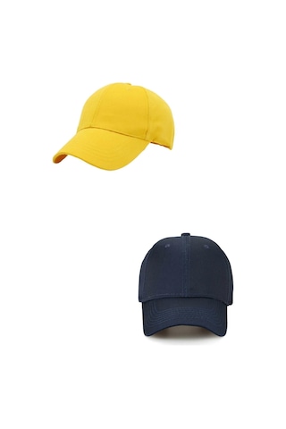 Unisex Ayarlanabilir Spor Sarı-lacivert Basic Kep Şapka 2'li Set Lacivert - Sarı
