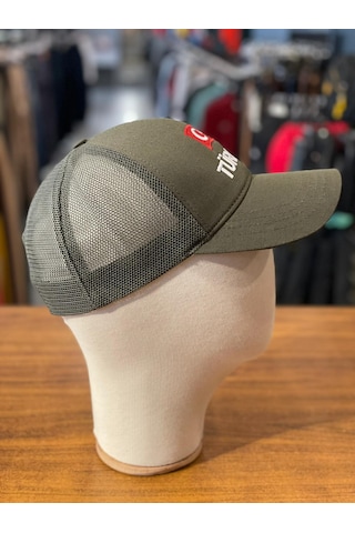 Türkiye Bayrak Nakışlı Pamuklu Unisex Cap Şapka Haki Yeşil