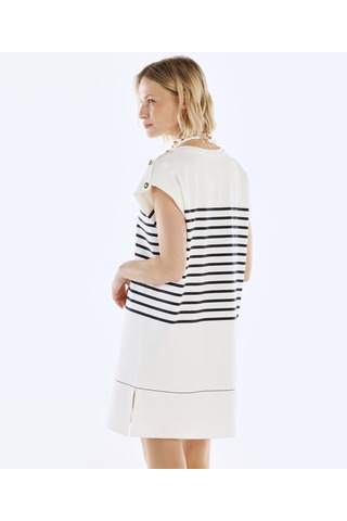 Yargıcı Düğme Detaylı Kolsuz Kısa Elbise Beyaz